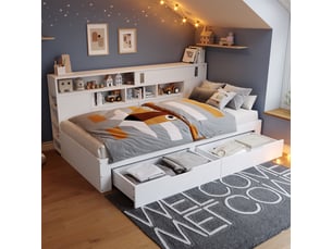 Lit avec rangement 90x200 cm <strong>MERAX</strong> <strong>lit enfant blanc</strong> coloris blanc