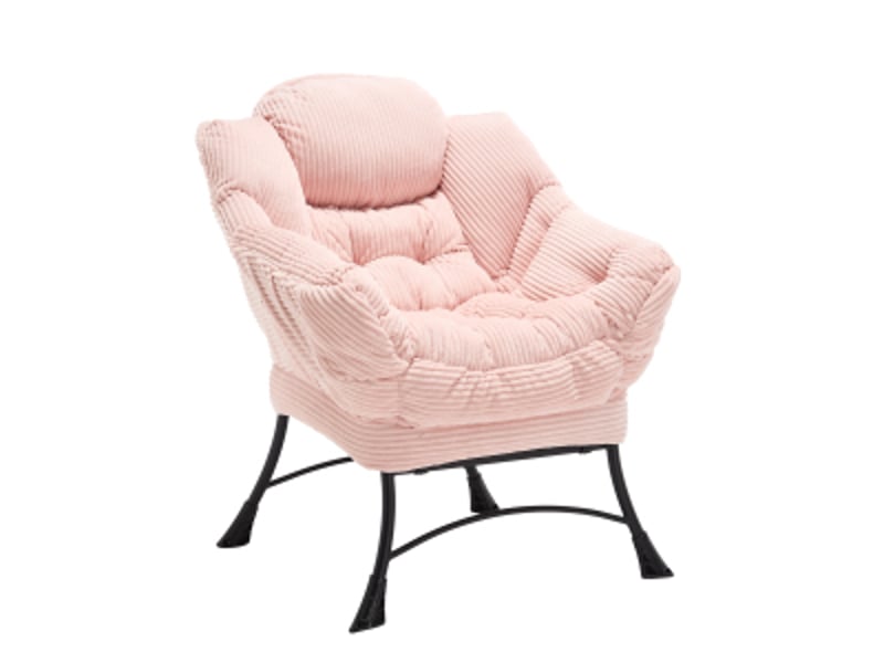  Fauteuil lounge rose avec repose-pieds, accoudoirs et poche latérale, idéal petit espace  - Conforama E