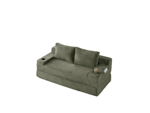 Canapé droit compressé convertible <strong>HAVRYA</strong> <strong></strong> 2 places Velours côtelé vert