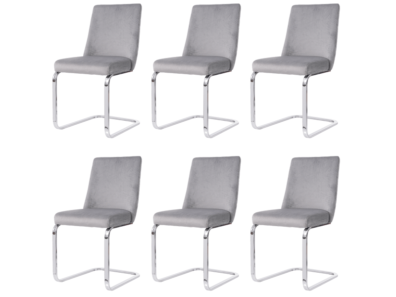 Chaise de salle à manger lot de 6 avec dossier à motif losange et pieds métalliques, en velours gris et argenté - Conforama A