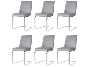 Chaise de salle à manger lot de 6 avec dossier à motif losange et pieds métalliques, en velours gris et argenté