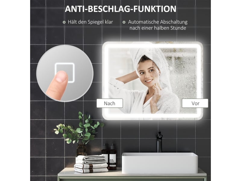  Miroir de salle de bains led 70 x 90 cm avec éclairage réglable  - Conforama E
