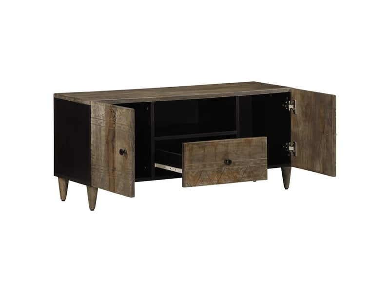  Meuble tv - banc tv - meuble de rangement gris clair 105x33,5x46 cm bois massif de manguier  - Conforama C