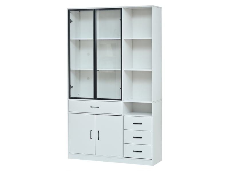  Armoire vitrine 4 portes et 4 tiroirs avec led blanc 120 x 35 x 200 cm N625P454723724725W - Conforama A