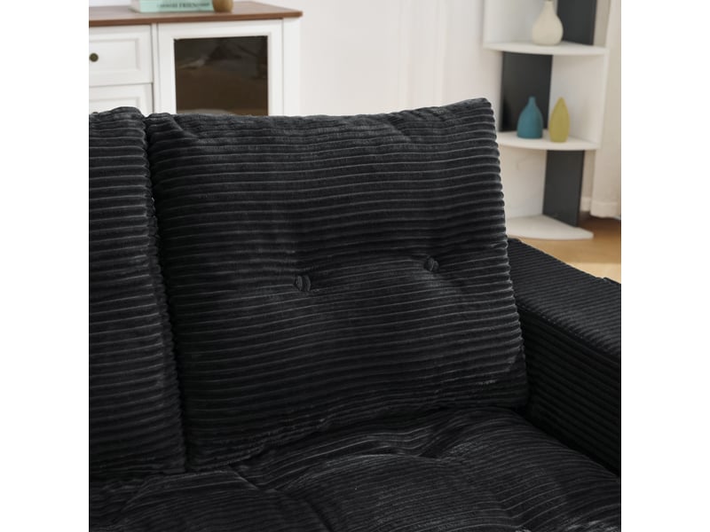  Canapé modulable 2 places 140x85x67 cm, canapé salon avec accoudoirs larges, poches latérales, gain de place, velours côtelé, noir Seren Glow - Conforama E