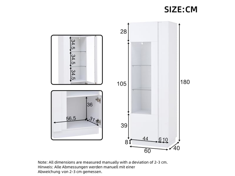 Vitrine 60x40x180 cm led panneau de particules blanc  - Conforama E