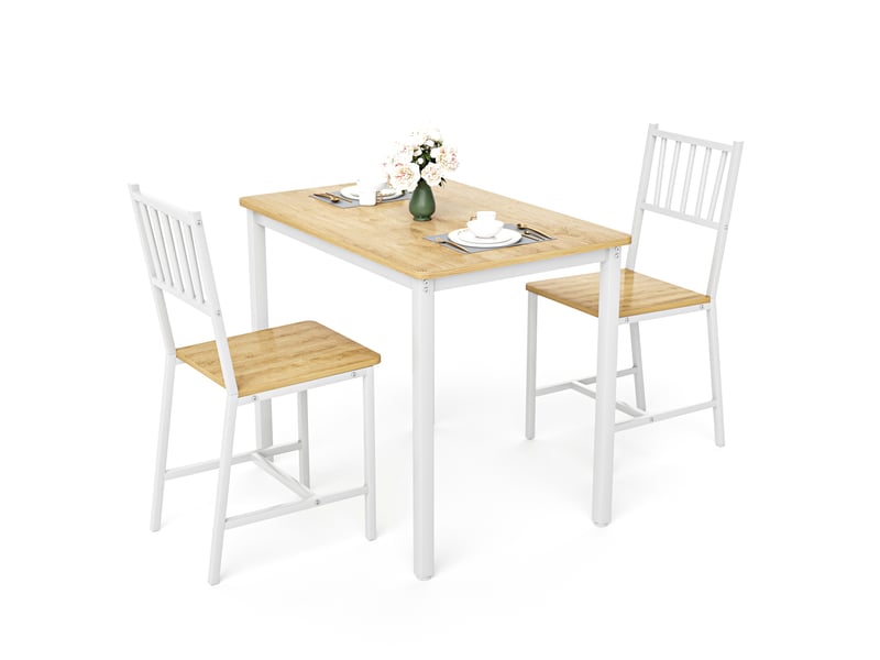  Ensemble table à manger avec deux bancs, table à manger style industriel, plateau naturel et structure blanche, 3 pièces pour cuisine  - Conforama A