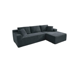 Canapé d'angle compressé réversible fixe <strong>KORFEE</strong> <strong></strong> 4 places Tissu Gris foncé