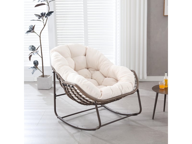 Fauteuil à bascule extérieur,78x106x90 cm,acier et rotin synthétique,blanc - Conforama B