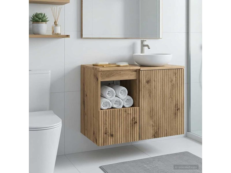  Armoire de salle de bain, meuble de rangement chêne artisanal 30x35x50 cm  - Conforama D