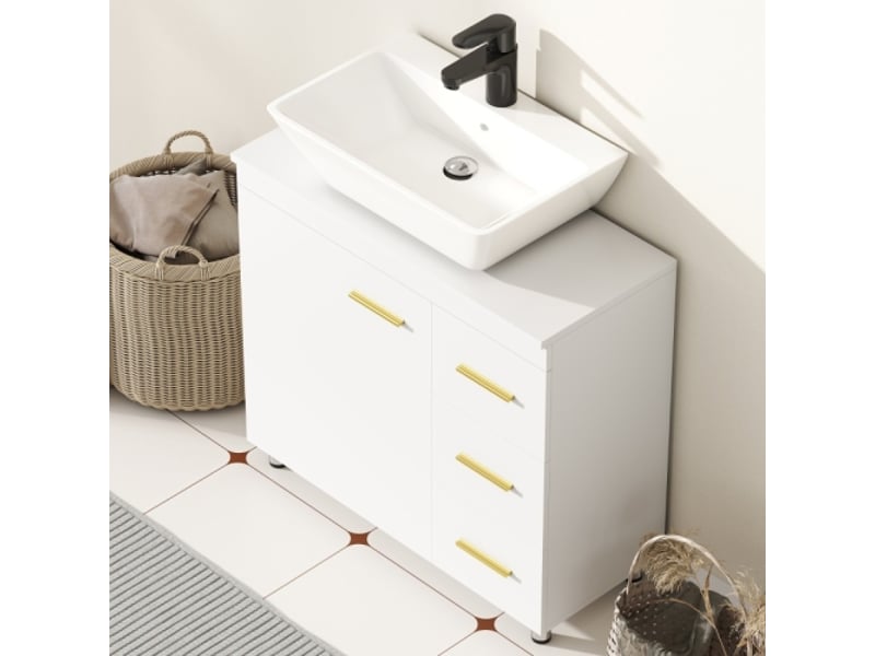 Meuble de salle de bains blanc à 3 niveaux, en mdf et panneau aggloméré  - Conforama B