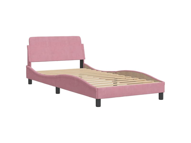  Lit simple- lit adulte -  cadre de lit avec tête de lit dover rose 100x200cm velours  - Conforama B