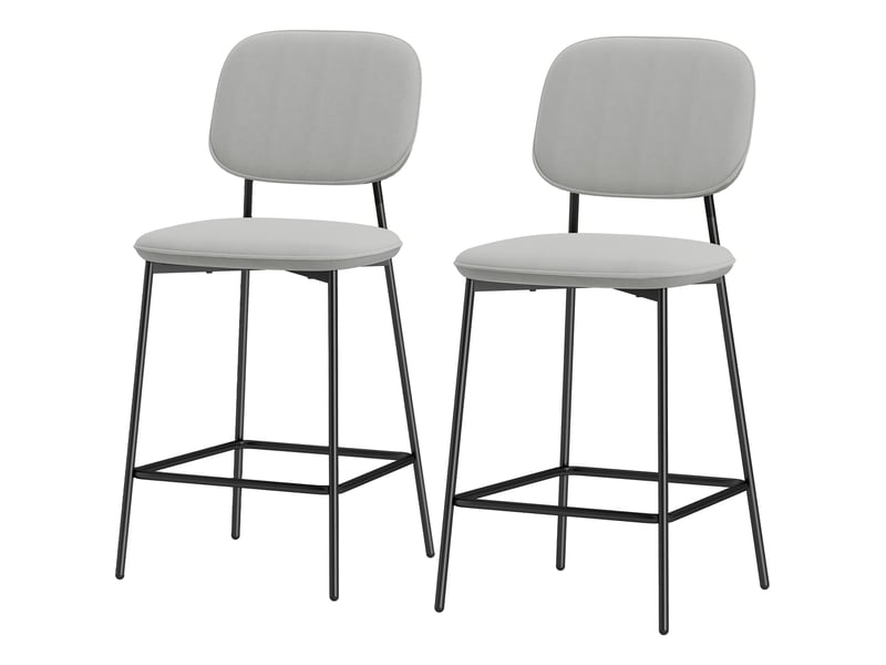  Lot de 2 tabourets de bar avec dossier rembourré en velours et structure en acier, 45 x 49 x 102 cm, gris clair  - Conforama B