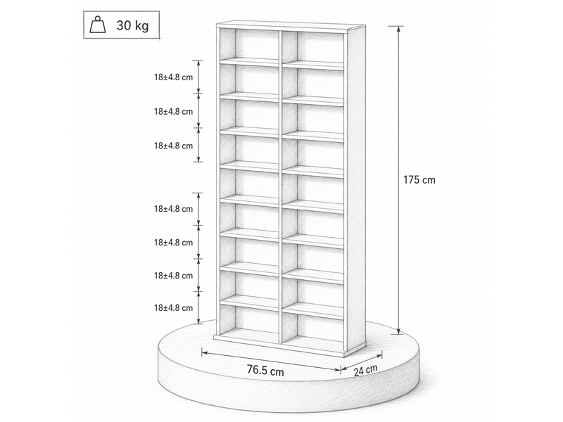  Meuble à cd dvd blu-ray pour 640 cd 360 dvd 430 blu-ray étagère bibliothèque 78,5 x 24 x 175 cm blanc  - Conforama C