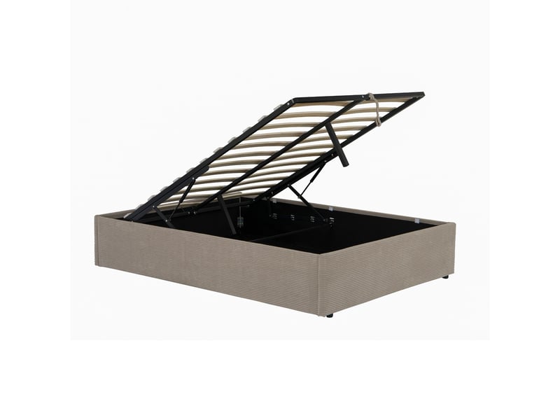  Lit coffre 140x190 velours côtelé taupe terre de nuit  - Conforama A