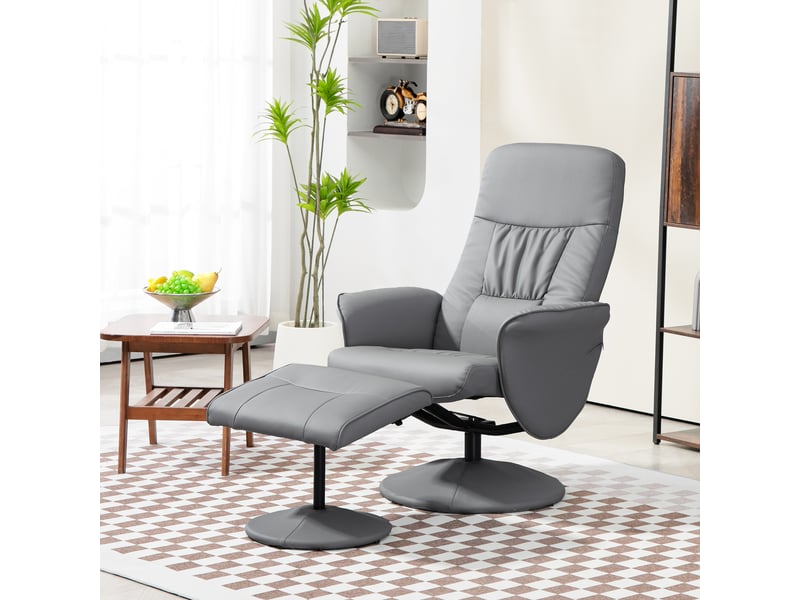  Ensemble fauteuil 2 pièces, fauteuil avec repose-pieds, fauteuil inclinable avec repose-pieds, réglable en hauteur, dossier inclinable, gris clair  - Conforama D