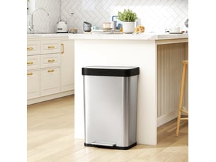 Poubelle de cuisine à pédale 60 l en acier inoxydable argenté, couvercle silencieux et anti-empreintes