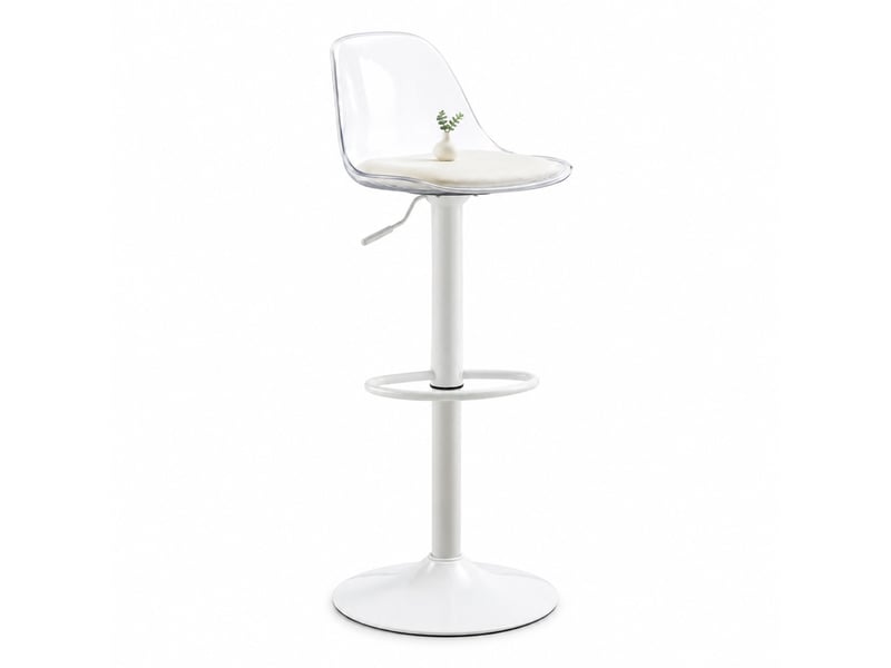  Lot de 2 tabourets de bar réglables, pivotement à 360°, dossier transparent, pieds métal blanc, hauteur 82–104 cm  - Conforama A