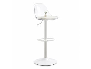 Lot de 2 tabourets de bar réglables, pivotement à 360°, dossier transparent, pieds métal blanc, hauteur 82–104 cm
