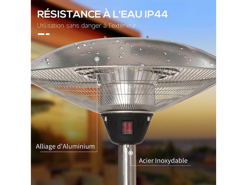  Parasol chauffant électrique 3000w chauffage infrarouge sur pied réglable 160-200cm acier inoxydable argent  - Conforama E