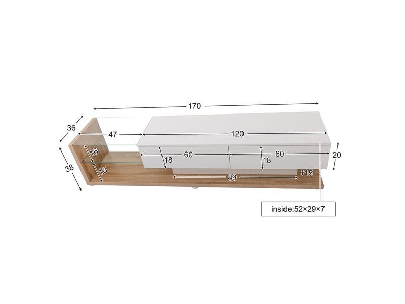 Meuble tv blanc laqué et bois 170 cm avec led réglable, banc tv moderne pour écrans 50-59 pouces - Conforama D