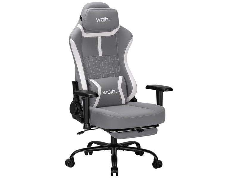  Chaise gaming, avec dossier inclinable appui-tête,repose-pieds rétractable, en maille, gris  - Conforama A