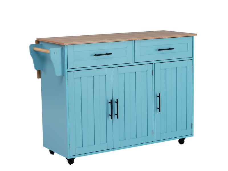  Îlot de cuisine 129x46x91,5 cm plateau rabattable mdf bleu  - Conforama A