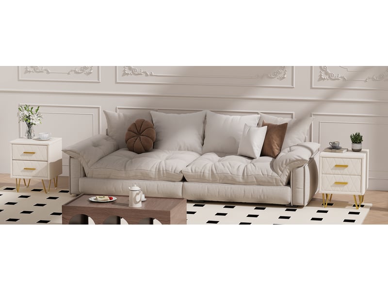 Lot de 2 tables de chevet en pu souple beige matelassé - 41x35.5x51 cm - piétement en métal doré - 2 tiroirs - design moderne et élégant - Conforama E