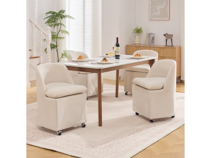  Chaise rembourrée chenille beige (lot de 2) - roulettes universelles - sans accoudoirs - housse amovible  - Conforama B