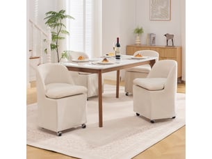 Chaise rembourrée chenille beige (lot de 2) - roulettes universelles - sans accoudoirs - housse amovible