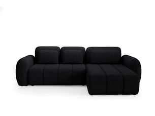 Canapé d'angle réversible convertible 4 places Tissu bouclette noir avec coffre de rangement