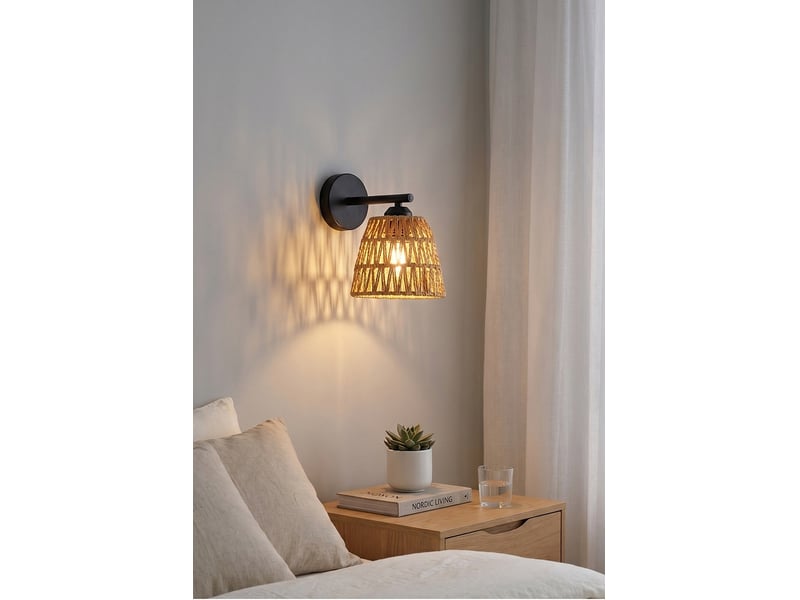  Applique murale orientable en rotin noir ampe de chevet pour mur, confortable, en osier, pour chambre à coucher et salon  - Conforama E