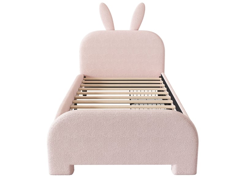  Lit rembourré 90x200cm tête de lapin avec 2 tiroirs de rangement - lit enfant - tissu peluche doux, sommier inclus, mignon, rose  - Conforama D