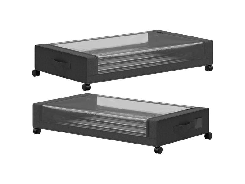 Bac de rangement 40l x 2 - boîte de rangement dessous de lit - roulettes, fermeture éclair - tissu noir  - Conforama A
