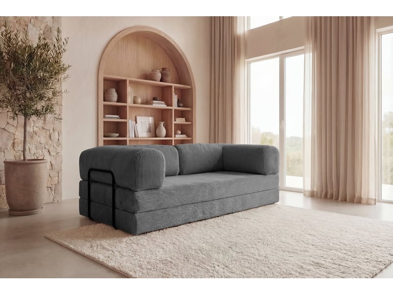  Cosima - canapé droit convertible petit velours côtelé 3 places gris foncé  - Conforama B