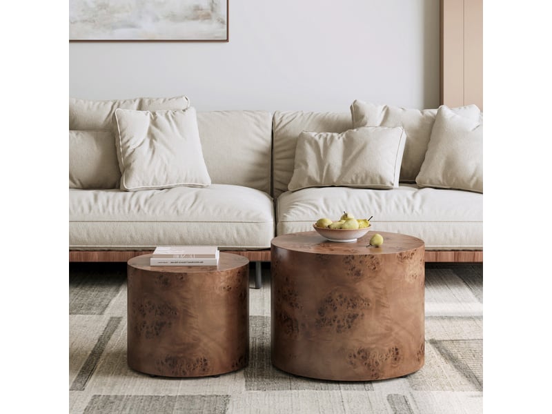  Tables basses gigognes lot de 2 rondes en bois et mdf marron foncé  - Conforama D
