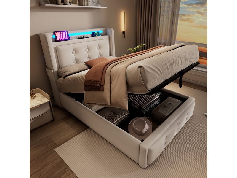  Lit enfant 90x200 cm - lit simple - beige - 2 tiroirs de rangement - sommier inclus  - Conforama B