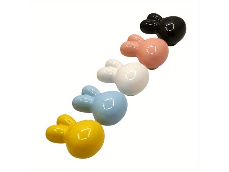  Boutons de céramique à motifs de lapins joueurs, 2 unités - noir  - Conforama D