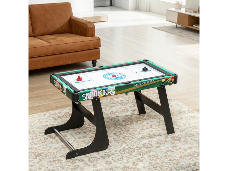  Table multi-jeux 6-en-1, baby-foot, billard, ping-pong, hockey, jeu d'anneaux, 118x104x71cm, multicolore  - Conforama B