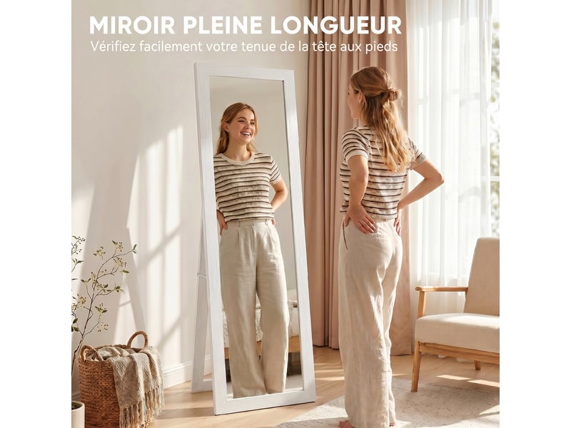  Miroir sur pied et mural rectangulaire avec cadre en mdf blanc  - Conforama D