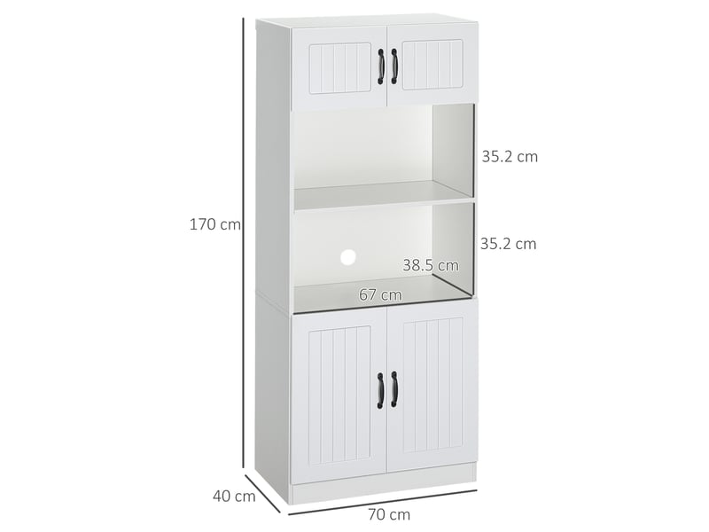  Buffet de cuisine haut avec niche micro-ondes et étagères réglables - lpospi - 4 portes mdf blanc 70 × 40 × 170 cm  - Conforama D