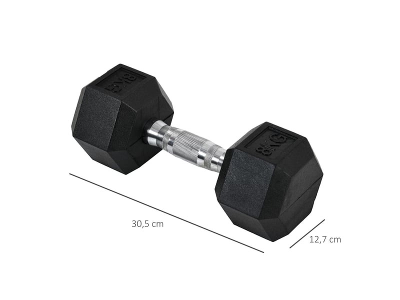 Lot de 2 haltères hexagonaux de 8 kg en métal noir, poignées moletées, pour l'entraînement à domicile - Conforama C