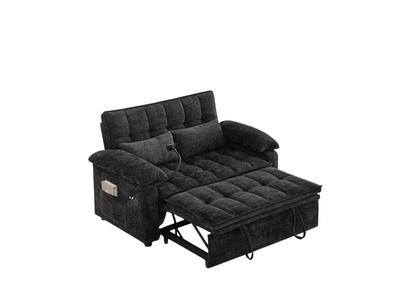 Canapé droit 3-en-1 convertible, fonction détente allongée, deux coussins lombaires, tablette et porte-gobelets, 87 x 89,5 x 142 cm, noir  - Conforama A