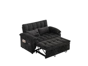 Canapé droit 3-en-1 convertible, fonction détente allongée, deux coussins lombaires, tablette et porte-gobelets, 87 x 89,5 x 142 cm, noir