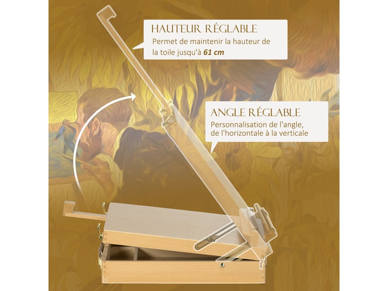  Chevalet de table en bois pour toile jusqu'à 61 cm bois de hêtre planche à dessin bois pliante naturel  - Conforama E