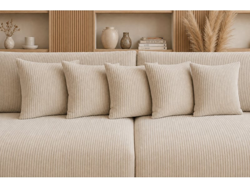  Suzie - canapé droit convertible petit velours côtelé 4 places beige  - Conforama E