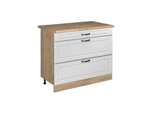 Vicco meuble cuisine, blanc campagnechêne doré, 100cm plan de travail chêne doré