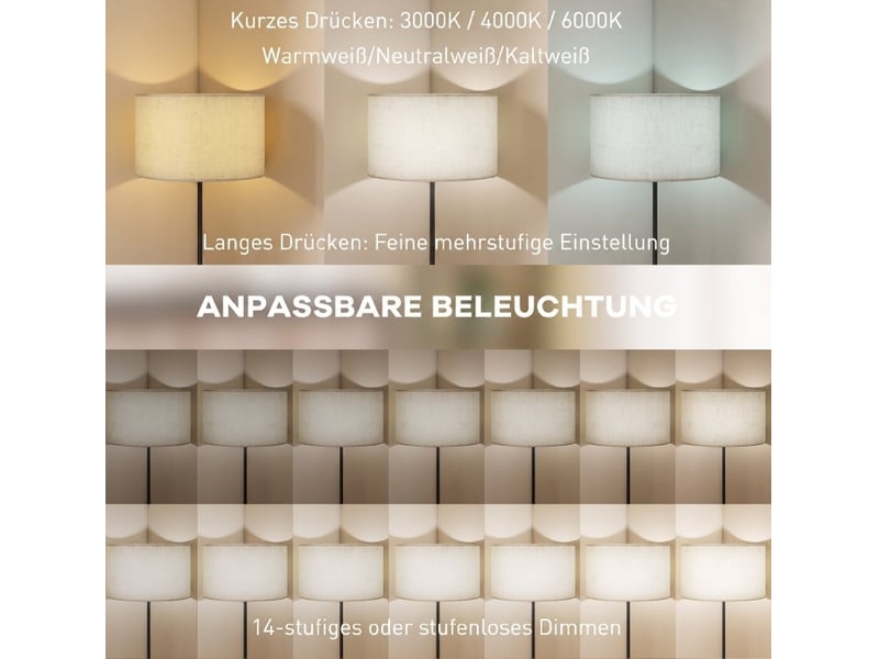  Lampadaire réglable noir avec abat-jour en tissu, télécommande, variateur et ampoule 9 w incluse pour le salon  - Conforama D