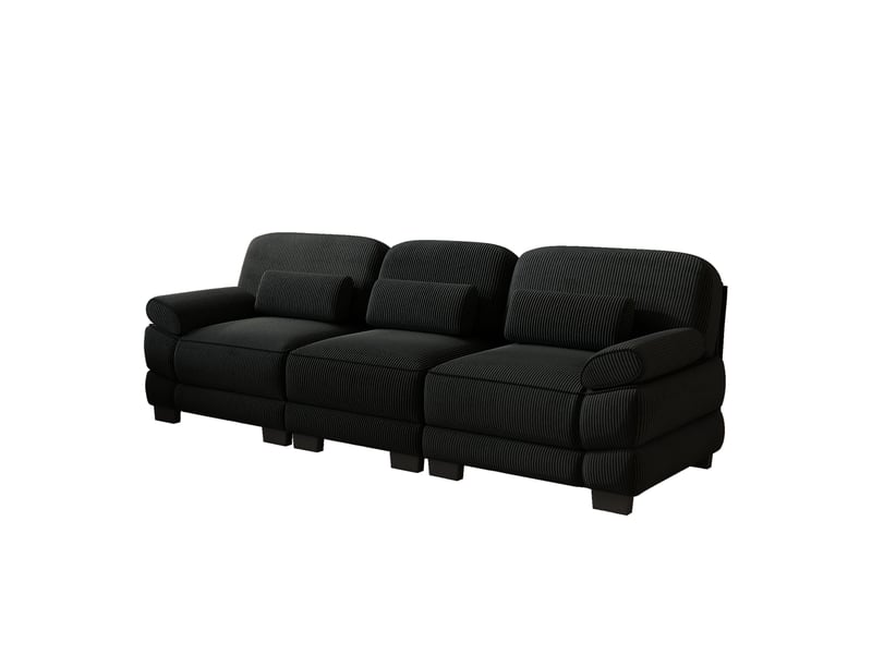  Canapé droit 3 places modulable, structure robuste, assise profonde et spacieuse, cordon cord doux et confortable, noir, pour se détendre au salon  - Conforama A