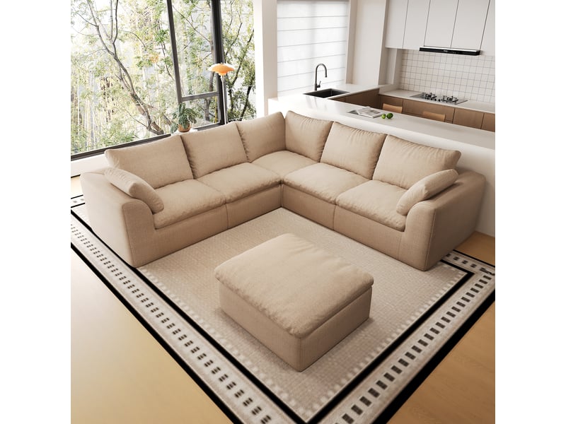  Canapé modulable en v cloud 6 places 245 x 245 cm, mousse compressée, tissu kaki IKSETERA TRADING LTD - Conforama D